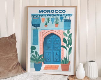 Vintage Marokko • Marokko Illustration • Marokko Deko • Retro Travel Druck • Reiseposter Geschenk • Reiseposter Dekoration