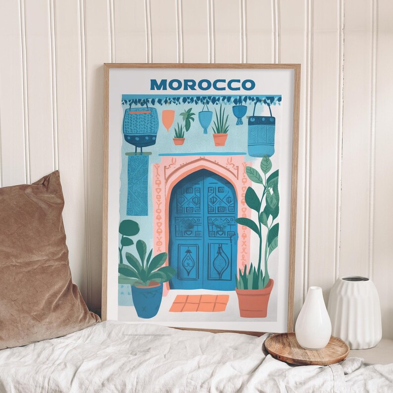 Vintage Marokko • Marokko Ilustración • Marokko Deko • Retro Travel Druck • Reiseposter Geschenk • Reiseposter Dekoration imagen 1