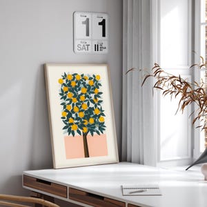 Orangenbaum-Druck • Orangenbaum-Malerei • Vintage-Orangenbaum • Obstbaum-Malerei • Niedliche Küchenkunst • Bunte Wandkunst afbeelding 3