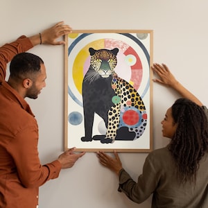 Jaguar Poster Kunst • Wildtier Geschenk • Maximalistische Heimdekoration • Leopard Wandkunst • Buntes Poster • Kommt mit Rahmen