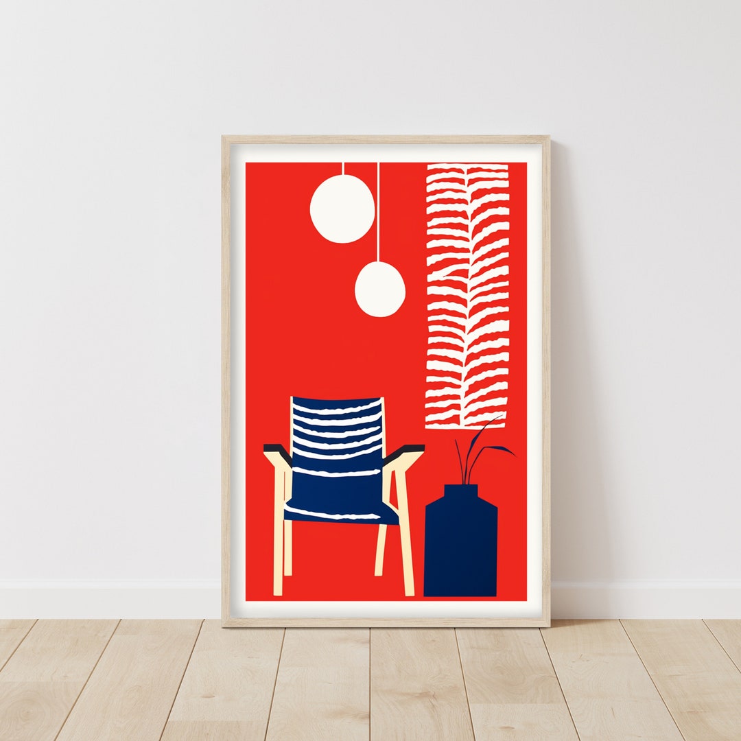 Modern Red Wall Art Print, Abstract Midcentury Chair Illustration
