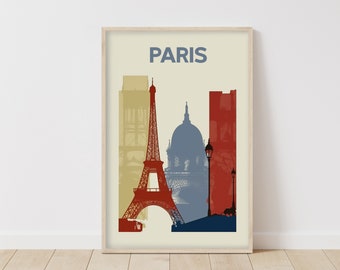 Chic Paris Landmarks Art Print, French Home Decor, Vintage Parisian Skyline Poster, Travel Gift, Urban Wall Art, Eiffel Tower Illustration