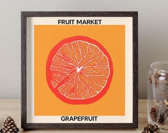 Grapefruit Druck • Blutorange-Poster • Lemons Fruit Market • Kommt mit Rahmen • Gemütliche Küchenkunst • Sommerfrüchte