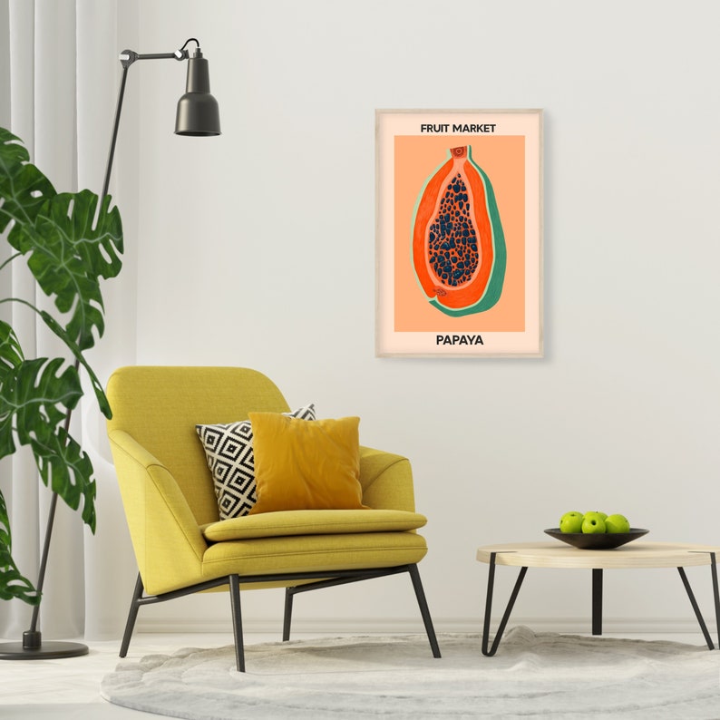 Fruit Market Print Papaya Poster Yellow Fruit Print Art Print Her Girl Unframed Cute Kitchen Art Fruit Market Print image 6