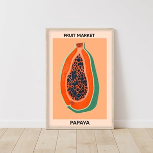 Fruit Market Print Papaya Poster Yellow Fruit Print Art Print Her Girl Unframed Cute Kitchen Art Fruit Market Print image 1