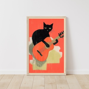 Schwarze Katze am Klavier • Niedliches Katzenposter • Baby Katze Druck • Lustige Katzen-Poster • Niedliche Katze Wandkunst