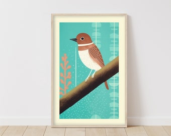 Sparrow Poster • Bird Art • Bird Painting • Framed Bird Print • Vintage Bird Picture • Vintage Bird Drawing • Boho Bird Poster
