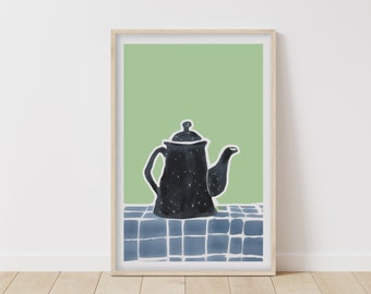 Modern Minimalist Teapot Art Print, Stylish Kitchen Wall Decor, Contemporary Ceramic Teapot Illustration, Home Artwork, Unique Gift Idea