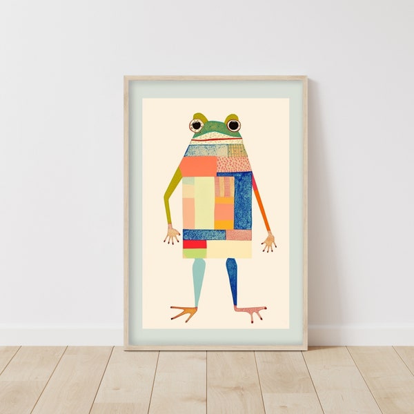 Niedliches Frosch-Poster • Witzige Wandkunst • Frosch-Geschenkidee • Frosch-Deko • Buntes Poster • Lustige Toiletten-Kunst