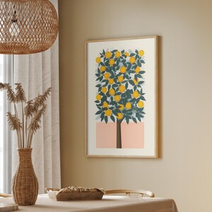 Orangenbaum-Druck • Orangenbaum-Malerei • Vintage-Orangenbaum • Obstbaum-Malerei • Niedliche Küchenkunst • Bunte Wandkunst afbeelding 4
