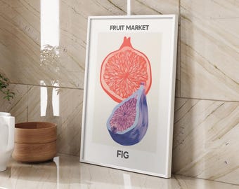 Vintage Feige Poster • Feigenpflanze • Dekoration auf dem Obstmarkt • Tropische Früchte drucken • Kunstdrucke • Obst-Kunst