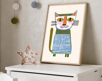 Katzenporträt • Cartoon Haustier Porträt • Geschenk Für Katzenliebhaber • Katzen-Illustration • Funky Posterdruck • Tierporträt