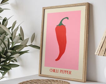 Hot Pepper Art • Gemüsedruck Wand • Gemüse-Poster • Gemütliche Küchenkunst • Geschenk zur Erwärmung des Hauses • Dekorative Geschenkidee