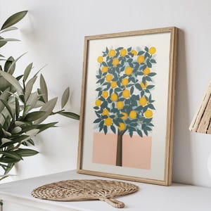 Orangenbaum-Druck • Orangenbaum-Malerei • Vintage-Orangenbaum • Obstbaum-Malerei • Niedliche Küchenkunst • Bunte Wandkunst afbeelding 2