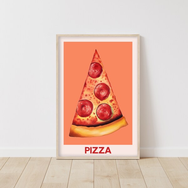 Hand-Painted Pepperoni Pizza Slice Art - Vibrant Kitchen Wall Decor, Food Lover Illustration, Unique Gift for Pizza Enthusiasts