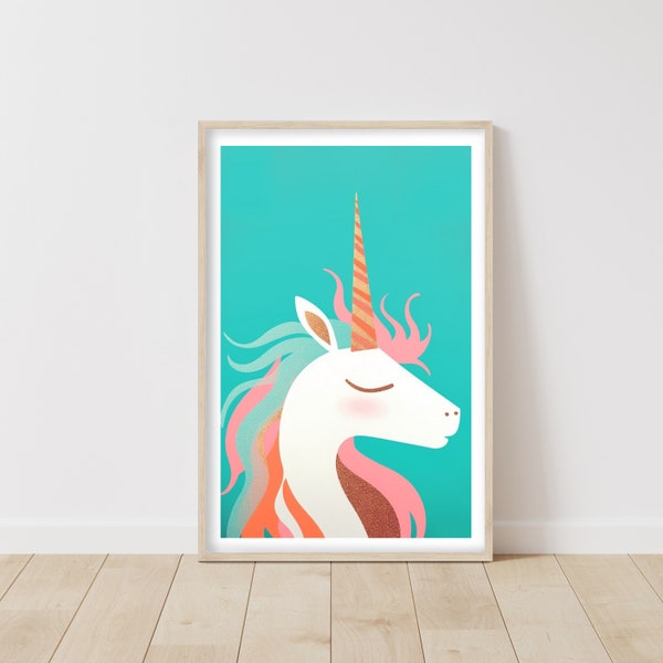 Cartel de unicornio • Decoración de unicornio • Unicornio dorado • Baby shower de unicornio • Unicornio arcoíris • Guardería de arte para bebés • Decoración de regalo de guardería