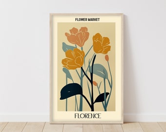 Gelbe Blume drucken • Blumenmarkt Kunst • Frühlingsblumen Poster • Blumen Kunstwerk drucken • Warme Farben drucken • Wildblumen Poster