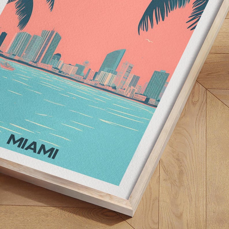 Weinlese Miami • Geschenk Miami Party • Miami Beach Geschenk • Retro City Poster • Reiseposter Dekoration • Gedeckte Farben drucken imagen 5
