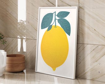 Zitronen-poster • Obst Küchenkunst • Zitronenmalerei • Klassisches Essen drucken • Vinatge Küche-poster • Lebensmittelmarkt-afdruk