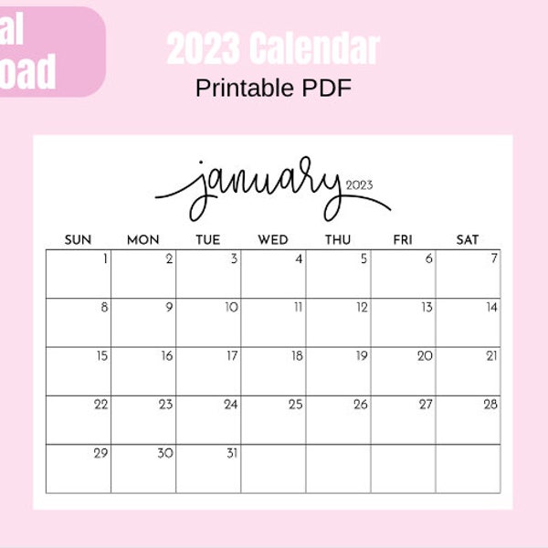 2023 calendar, 2023 printable calendar, December calendar, PDF Download, simple calendar