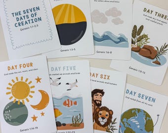 Seven Days of Creation Cards Genesis 1-2, English and Spanish (Digital Download)