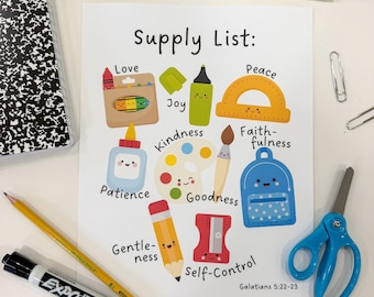 Fruit of the Spirit Supply List Back to School Wall Print, English (Digital Download)