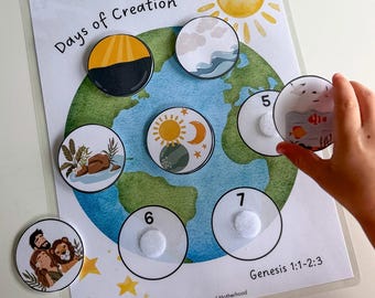 Days of Creation Matching Activity Genesis 1-2:3, English and Spanish (Digital Download)