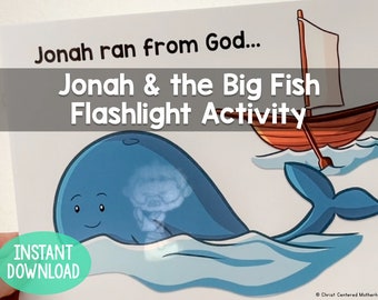 Jonah & the Big Fish Flashlight Activity Shine-a-Light Bible Lesson Sunday School and Homeschooling Digital Download
