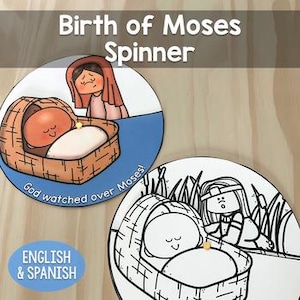 Birth of Moses Exodus Bible Story Spinner for Church Sunday School Homeschool Digital Download English and Spanish