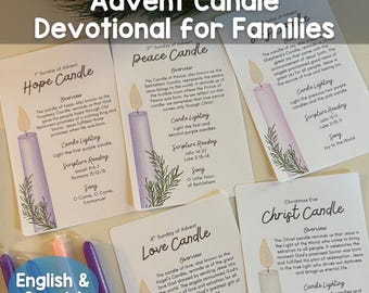 Advent Candle Devotional for Families/Church Overview, Scriptures, and Songs DIGITAL DOWNLOAD English and Spanish