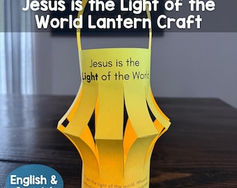 Jesus is the Light of the World John 8:12 Paper Lantern Craft Sunday School Bible Printable NIV, KJV and Spanish