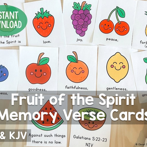 Fruit of the Spirit Galatians 5 Memory Verse Cards Activity Print and Go