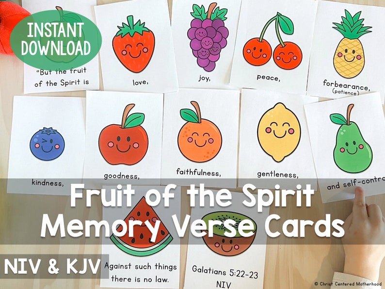 Fruit of the Spirit Galatians 5 Memory Verse Cards Activity Print and Go image 1