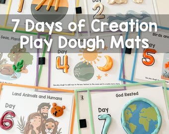 7 Days of Creation Bible Play Dough Mats Sunday School Church Christian Activity Digital Download Fun Activity with Play-Doh for Kids