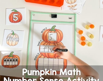 Numbers 0-20 Pumpkin Math Activity for Fall Number Sense Cards, Dry Erase Activity and Counting Towers Digital Download