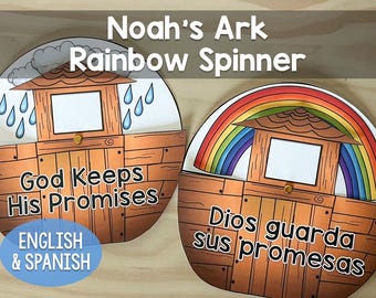 Noah's Ark Bible Story Rainbow Spinner for Retelling Perfect Craft for Families and Sunday School English AND Spanish