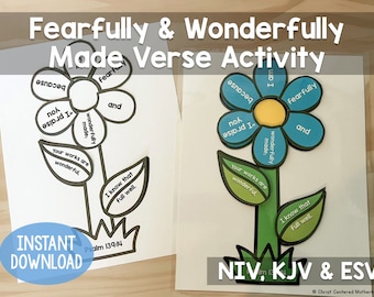 Fearfully and Wonderfully Made Memory Verse Activity Psalm 139:14 Digital Download Perfect for Sunday School or Homeschooling