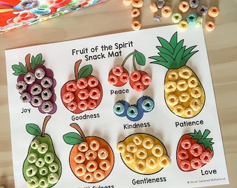 Fruit of the Spirit Snack Mat & Coloring Page, English and Spanish