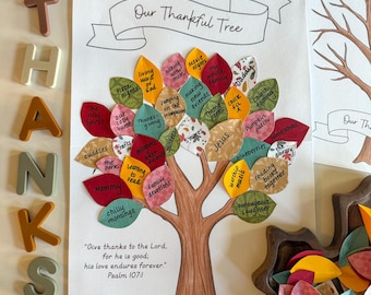 Our Thankful Tree Psalm 107:1 Thanksgiving Family Tradition, English and Spanish (Digital Download)