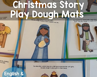 Birth of Jesus - Christmas Story Play Dough Mats Bible Activity for Kids English AND Spanish DIGITAL DOWNLOAD Sunday School Homeschool