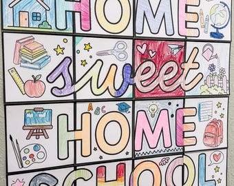 Home Sweet Homeschool Collaborative Coloring Poster for Kids (Digital Download)