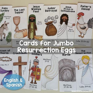 Cartões devocionais de Páscoa para ovos de ressurreição Jumbo, atividade de Páscoa para famílias ou escola dominical na igreja em inglês e espanhol