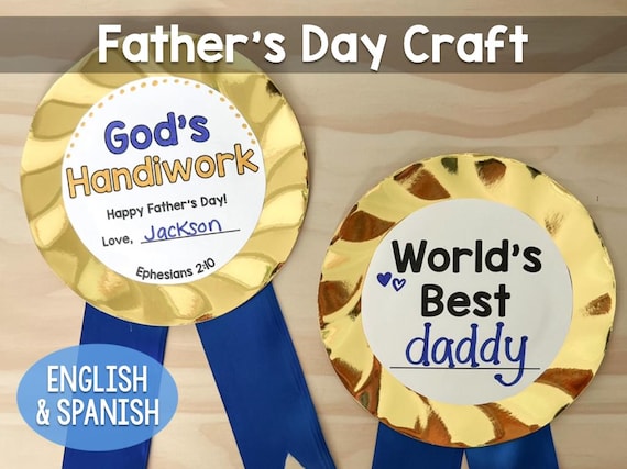 English Spanish Father's Day Award Paper Plate Craft for Kids
