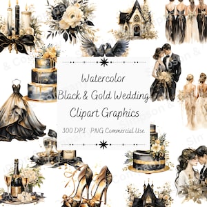 35 PNG aquarel zwart & goud bruiloft clipart, bruiloft graphics, Instant Download, commercieel gebruik