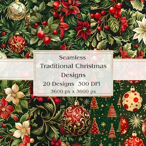 20 motifs de Noël traditionnels, papier numérique transparent, JPEG, 12 x 12 po, papier de scrapbooking, journal indésirable, paquet de papier, usage commercial