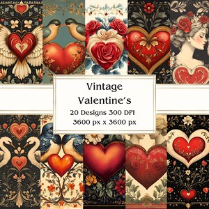 20 papier numérique vintage pour la Saint-Valentin, JPEG, 12 x 12 po, papier de scrapbooking, journal indésirable, paquet de papier, usage commercial