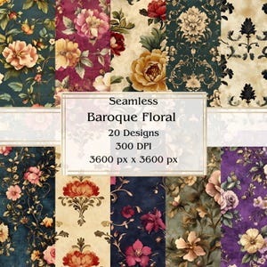 20 papeles digitales sin costuras con motivos florales barrocos, JPEG, 12" x 12", papel para álbumes de recortes, papel para diario basura, paquete de papel, uso comercial