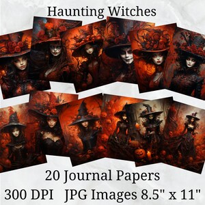 20 Haunting Witches Journal Papier, Digital Papier JPEG, 8,5 &quot;x 11&quot;, Scrapbook Papier, Junk Journal, Papier Pack, kommerzielle Nutzung