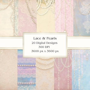 20 Lace & Pearls Digitales Papier, JPEG, 12 "x 12", Scrapbook Papier, Junk Journal, Paper Pack, Kommerzielle Nutzung