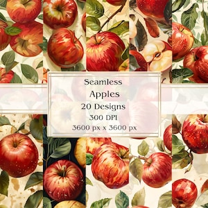 20 Apples Seamless Digital Paper, JPEG, 12&quot; x 12&quot;, Scrapbook Paper, Junk Journal, Paper Pack, Commercial Use